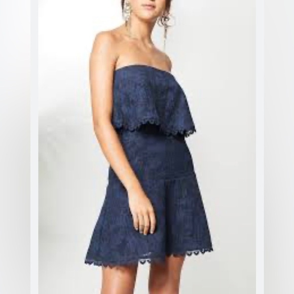 NWT PS The Label Navy Blue Scallop Hem Lace Strapless Dress Sz S - Picture 11 of 11
